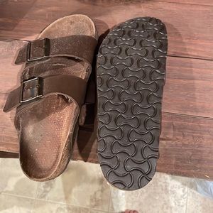 Birkenstocks Arizona brown leather  with new bottoms